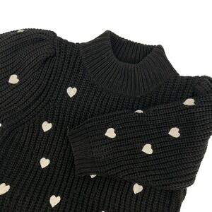 Anthropologie Sweater Womens XS Black‎ Heart Print Knit Pullover Mock Neck